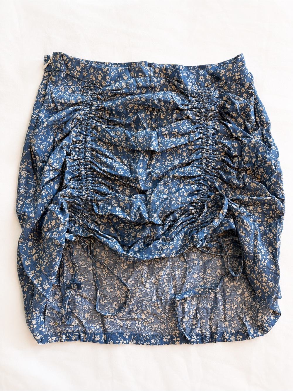 Navy Blue Floral Ruched Mini Skirt